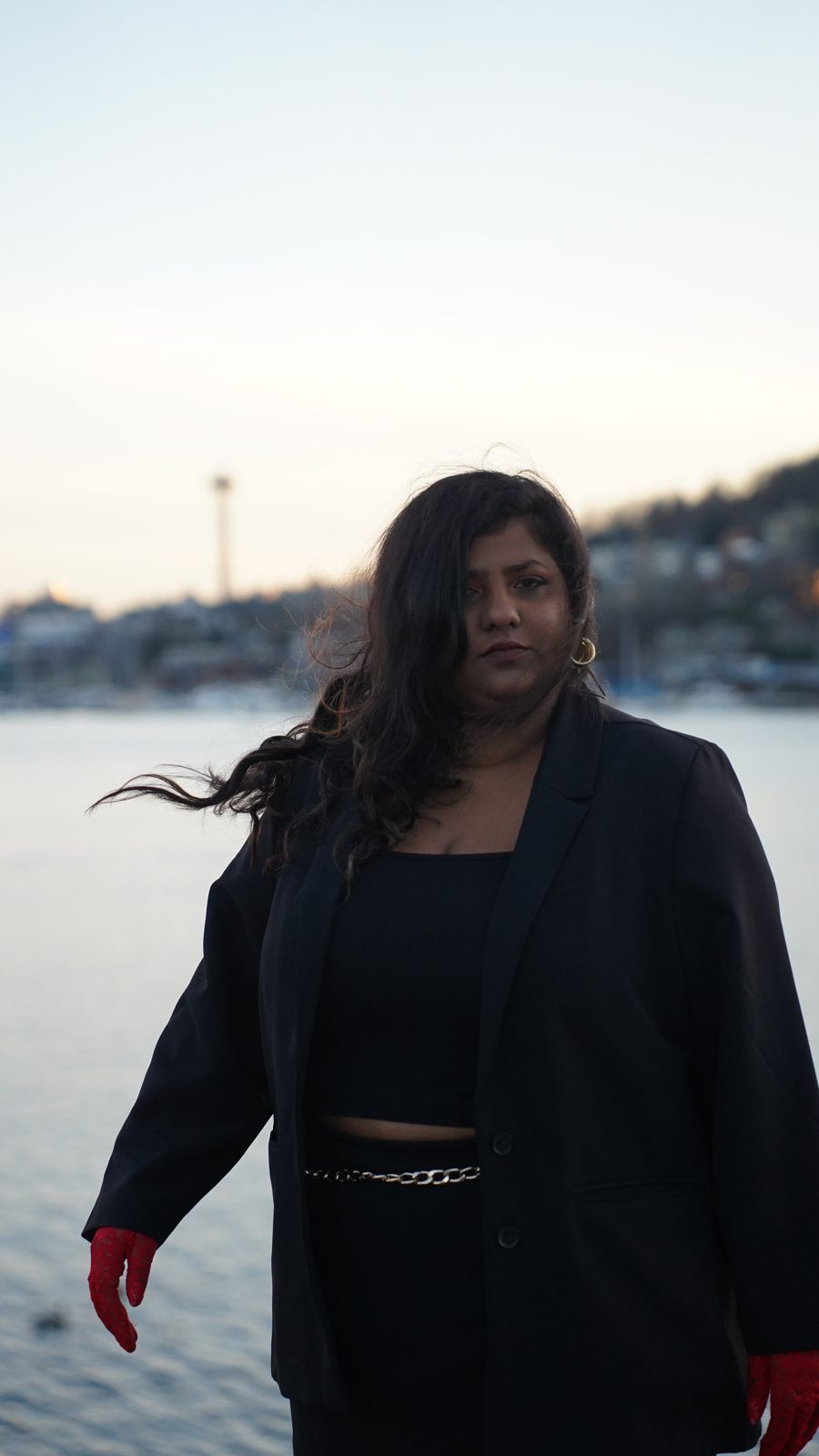 Lakshmi by the lake at golden hour